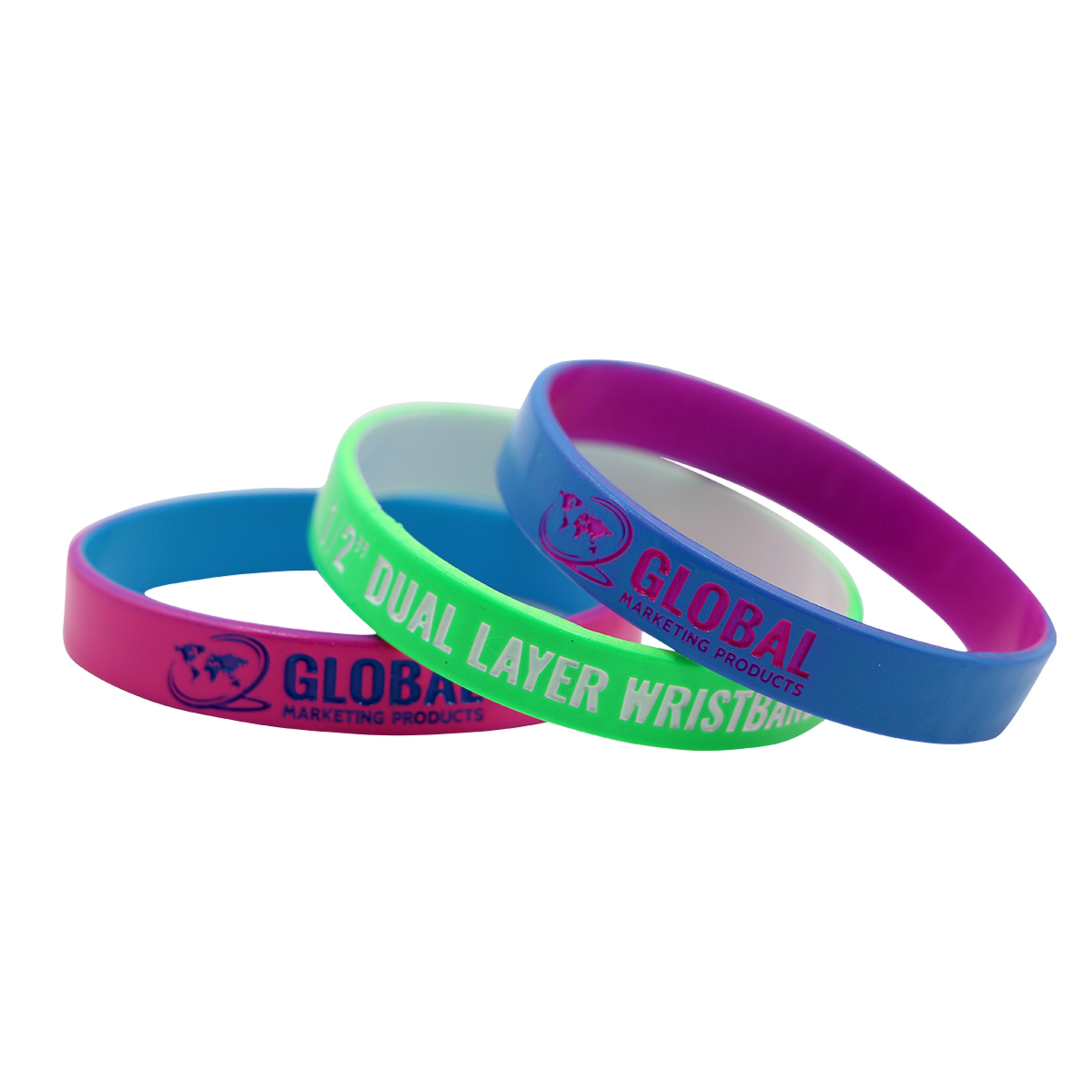 Dual Layer/Color Coated Silicone Wristbands - 1/2